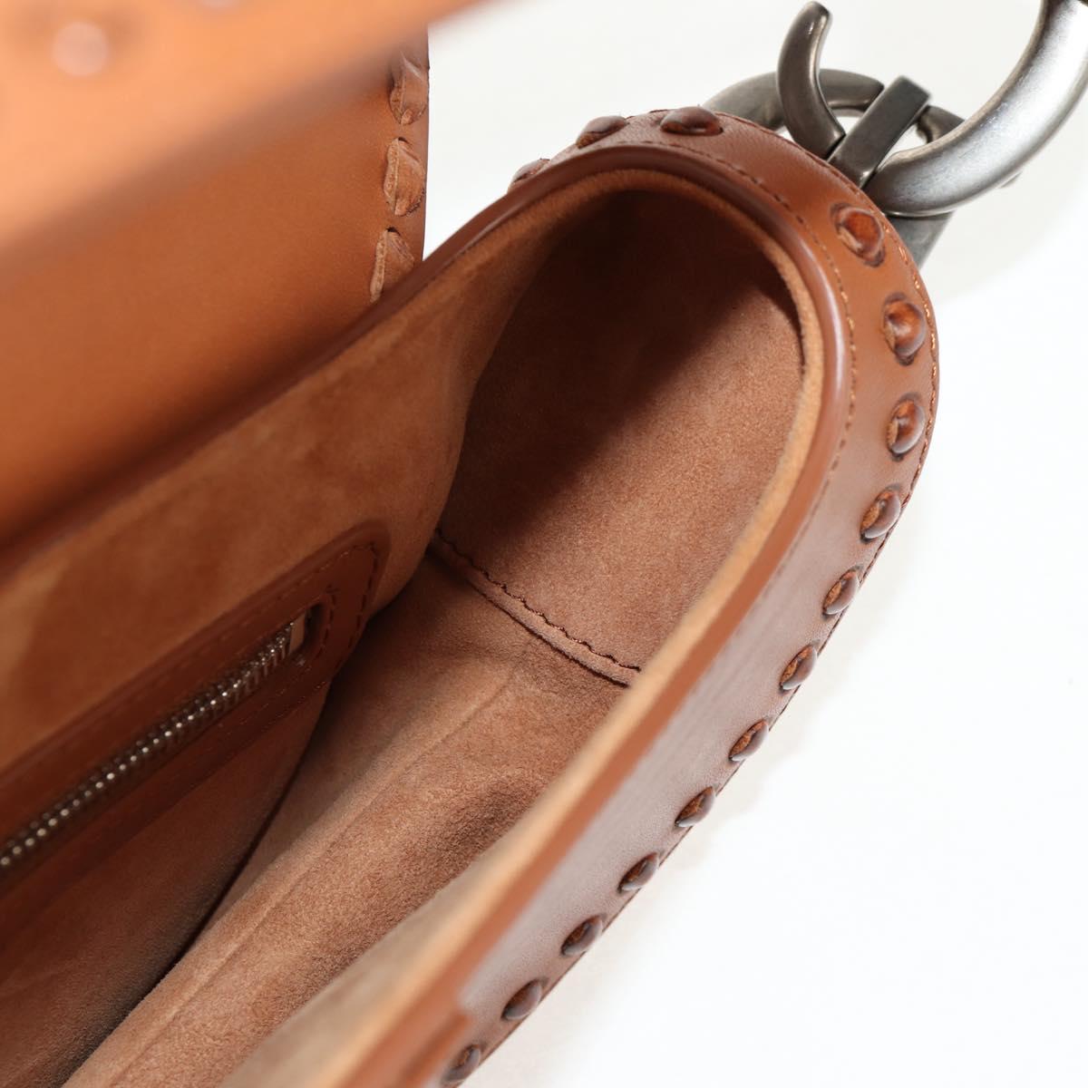 Christian Dior Saddle bag Shoulder Bag Leather Beige Auth 121361M