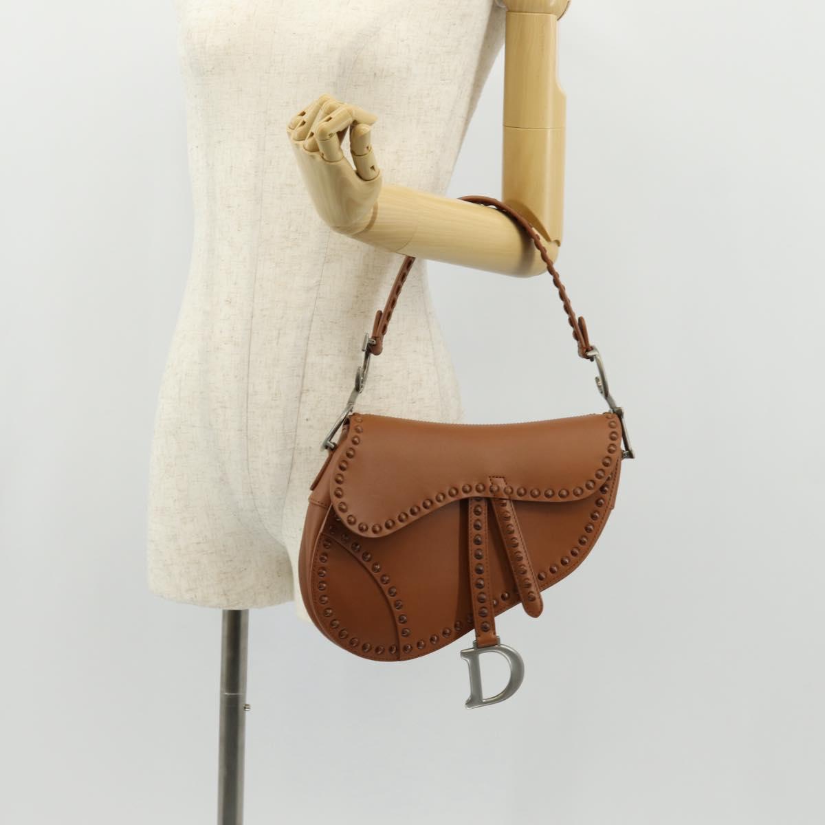 Christian Dior Saddle bag Shoulder Bag Leather Beige Auth 121361M