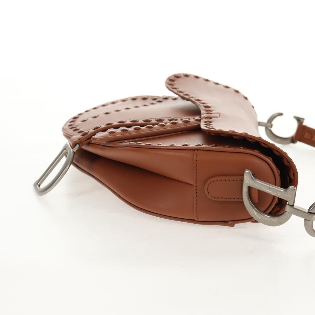 Christian Dior Saddle bag Shoulder Bag Leather Beige Auth 121361M