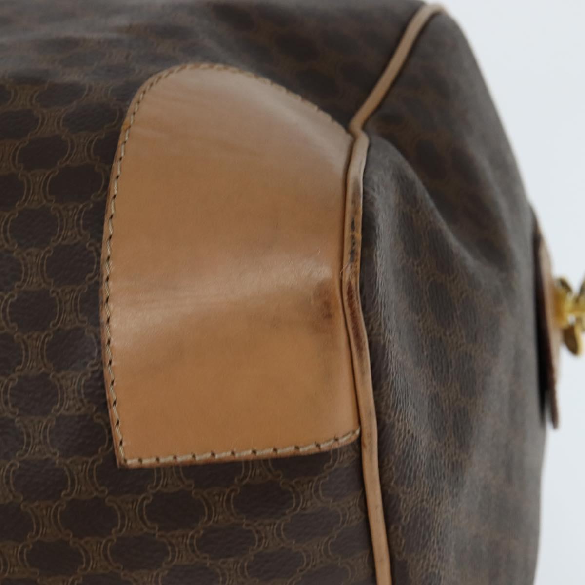 CELINE Macadam Canvas Boston Bag PVC Leather Brown Gold Auth 121362