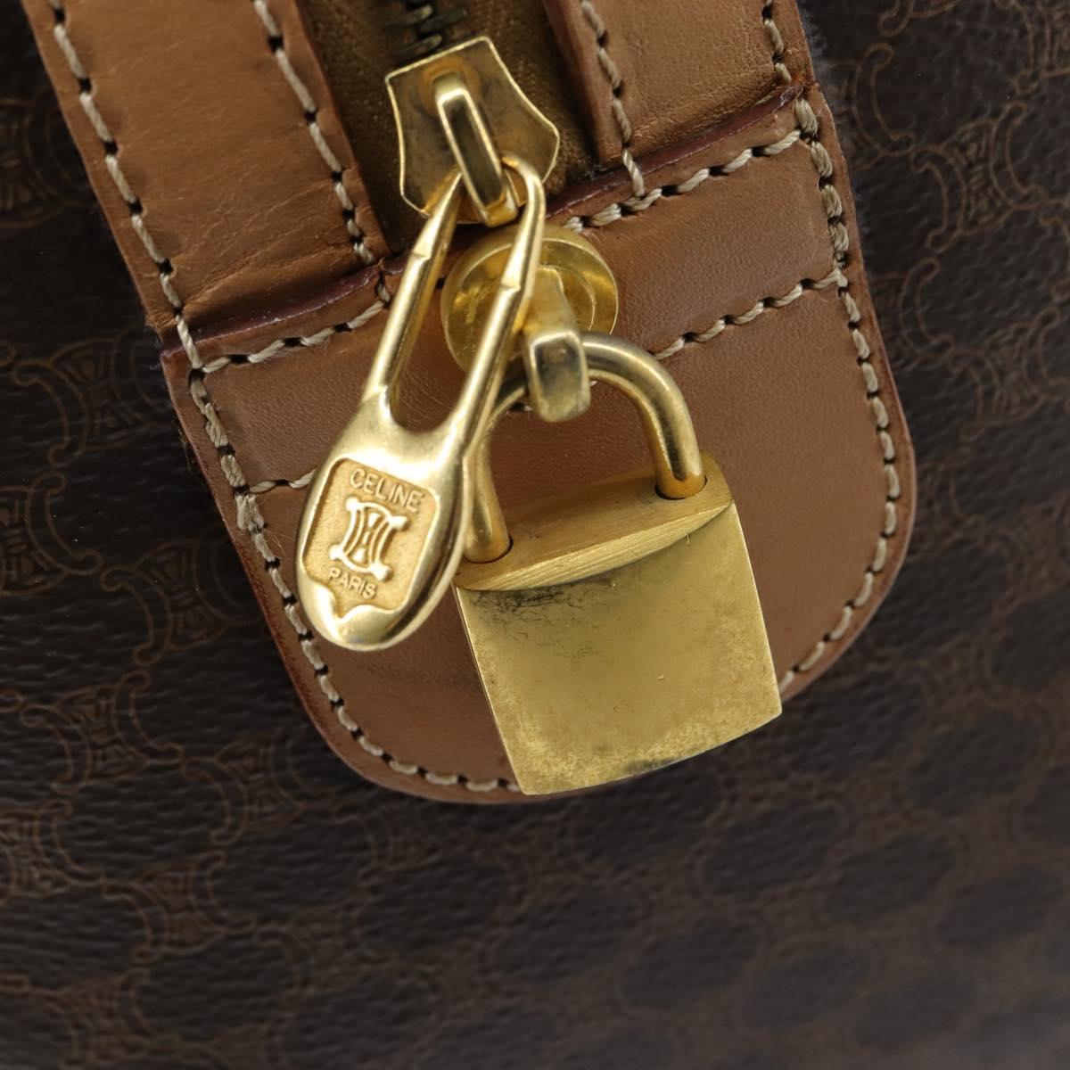 CELINE Macadam Canvas Boston Bag PVC Leather Brown Gold Auth 121362