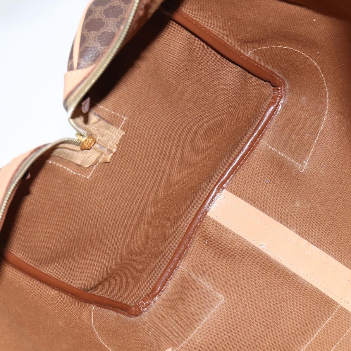 CELINE Macadam Canvas Boston Bag PVC Leather Brown Gold Auth 121362