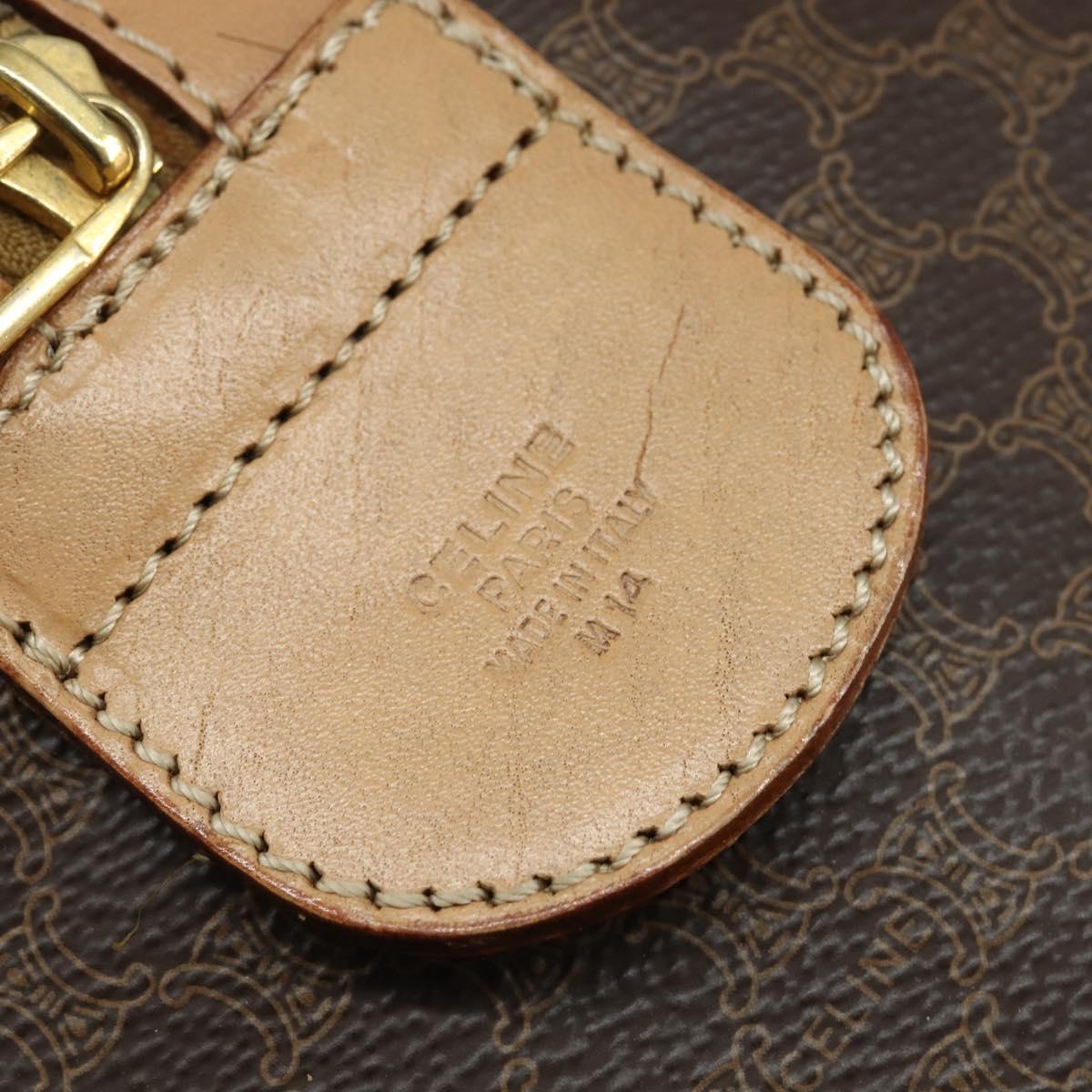 CELINE Macadam Canvas Boston Bag PVC Leather Brown Gold Auth 121362