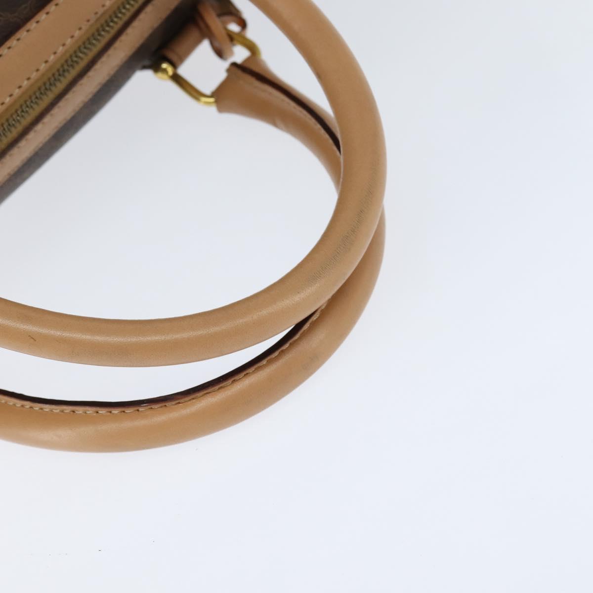 CELINE Macadam Canvas Boston Bag PVC Leather Brown Gold Auth 121362