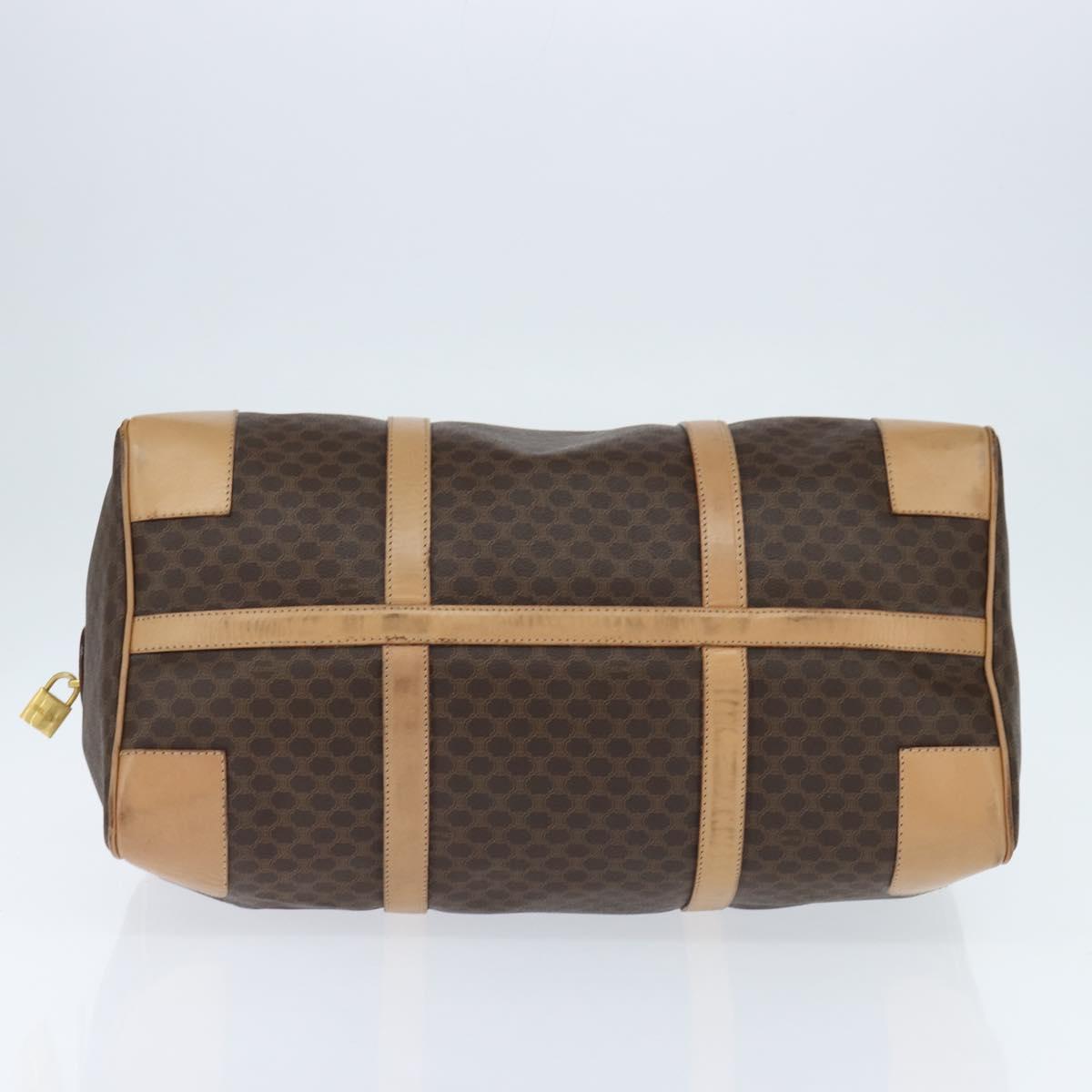 CELINE Macadam Canvas Boston Bag PVC Leather Brown Gold Auth 121362