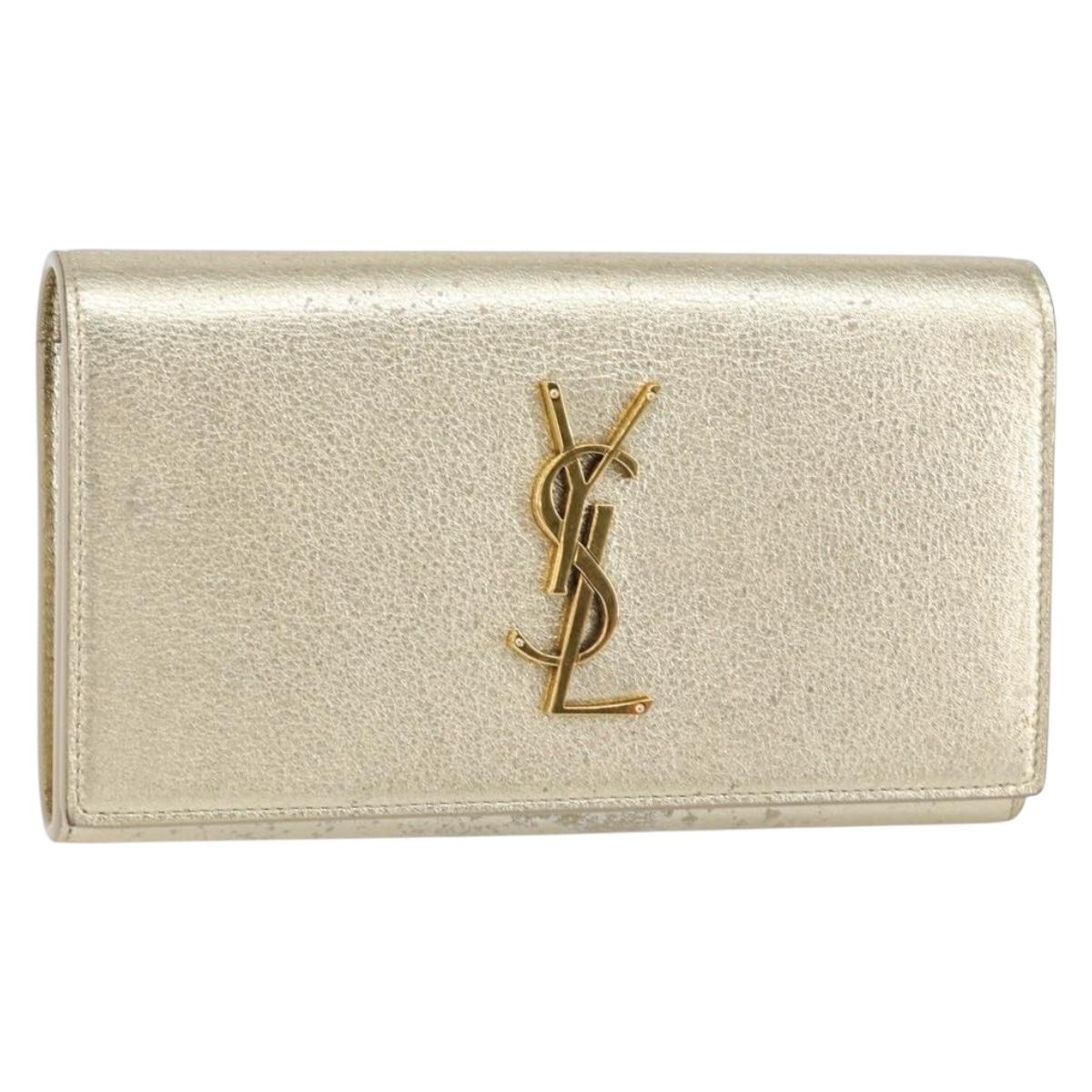 SAINT LAURENT Long Wallet Leather Gold Tone Auth 121369