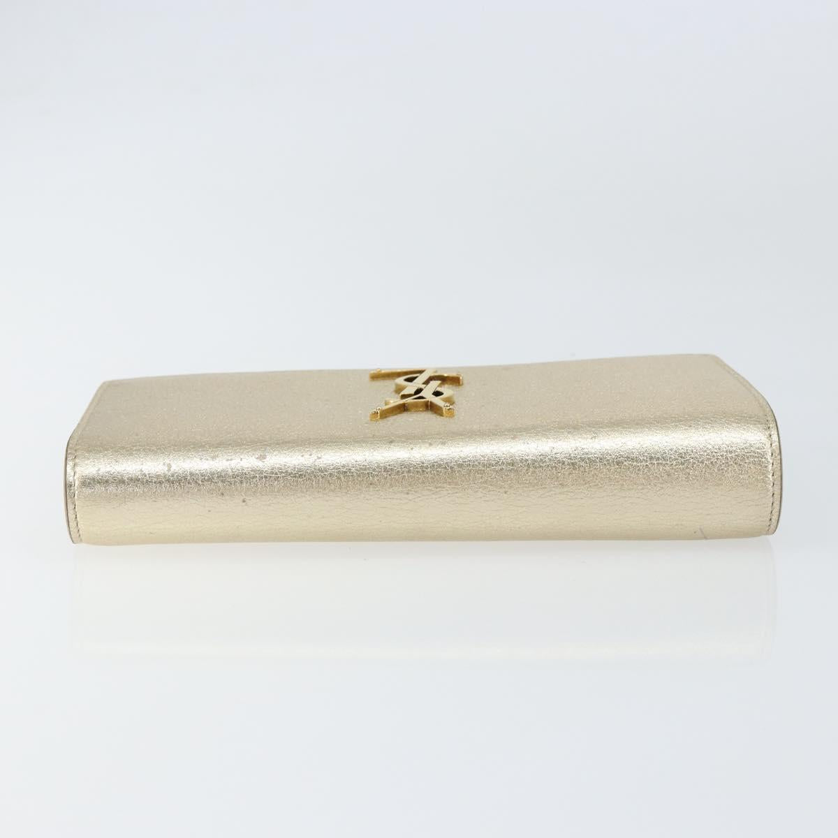 SAINT LAURENT Long Wallet Leather Gold Tone Auth 121369