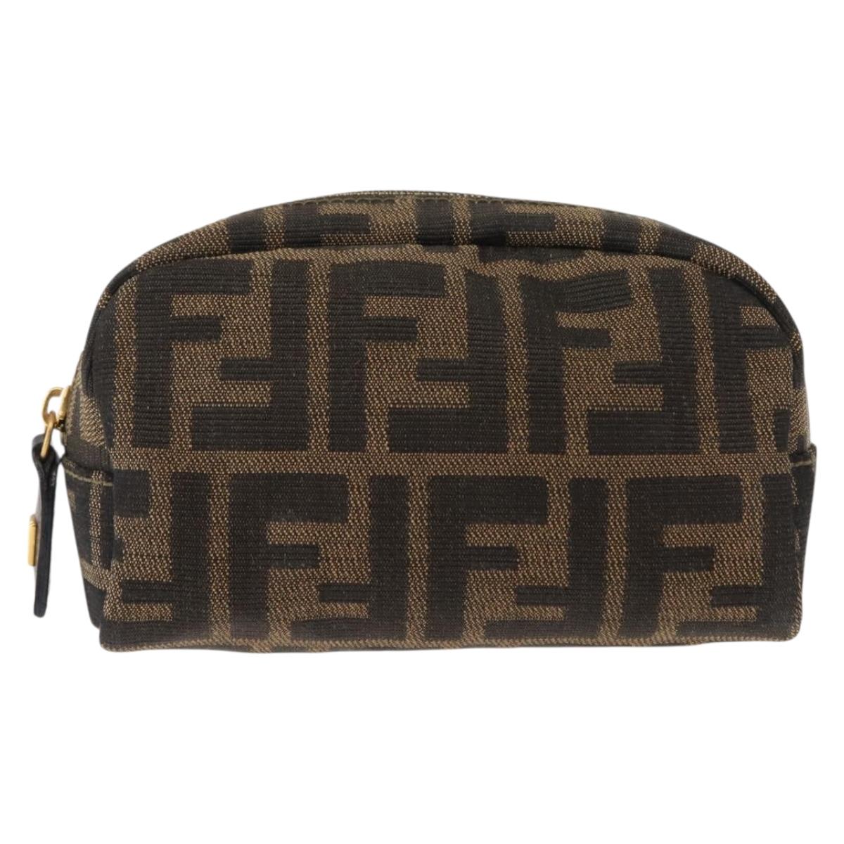 FENDI Zucca Canvas Pouch Black Brown Auth 121373