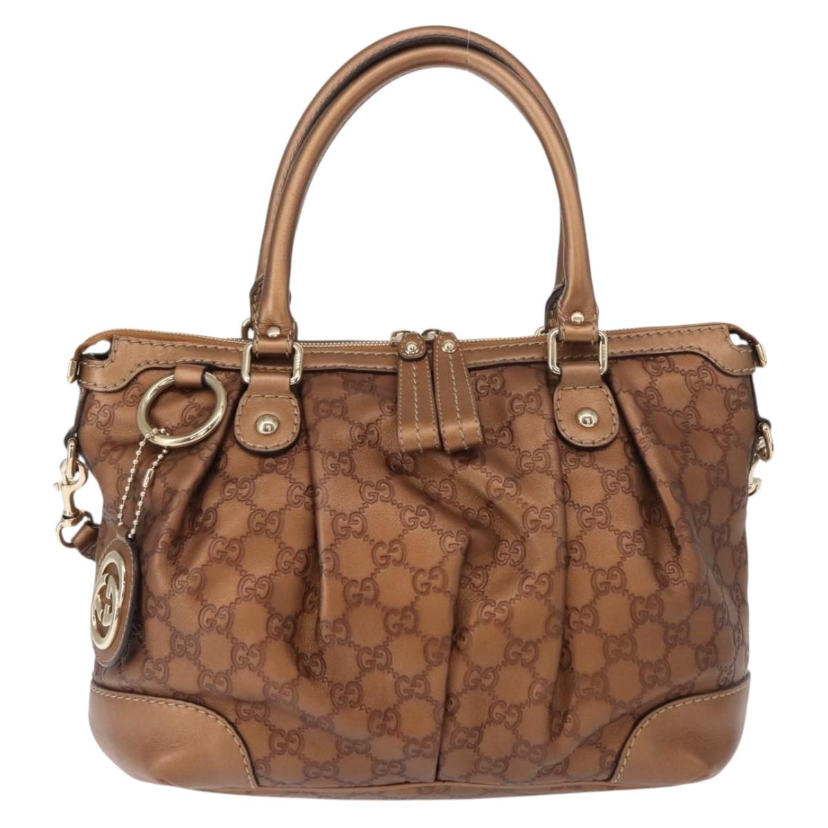 GUCCI GG Canvas Guccissima Bag Leather 2way Gold Metal brown 247902 Auth 121383