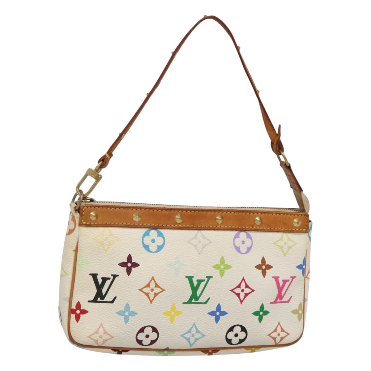 LOUIS VUITTON Multicolor Pochette Accessoires Pouch White M92649 Auth 121405