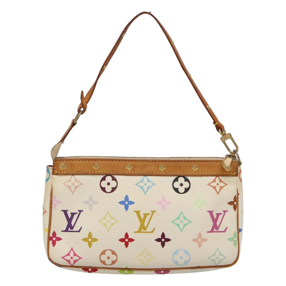 LOUIS VUITTON Multicolor Pochette Accessoires Pouch White M92649 Auth 121405