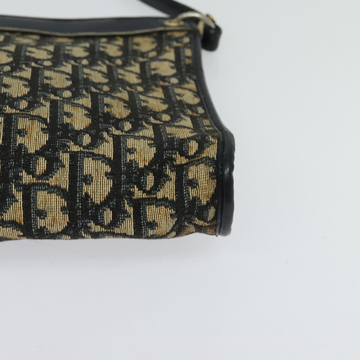 Christian Dior Trotter Canvas Shoulder Bag Navy Gold Auth 121410