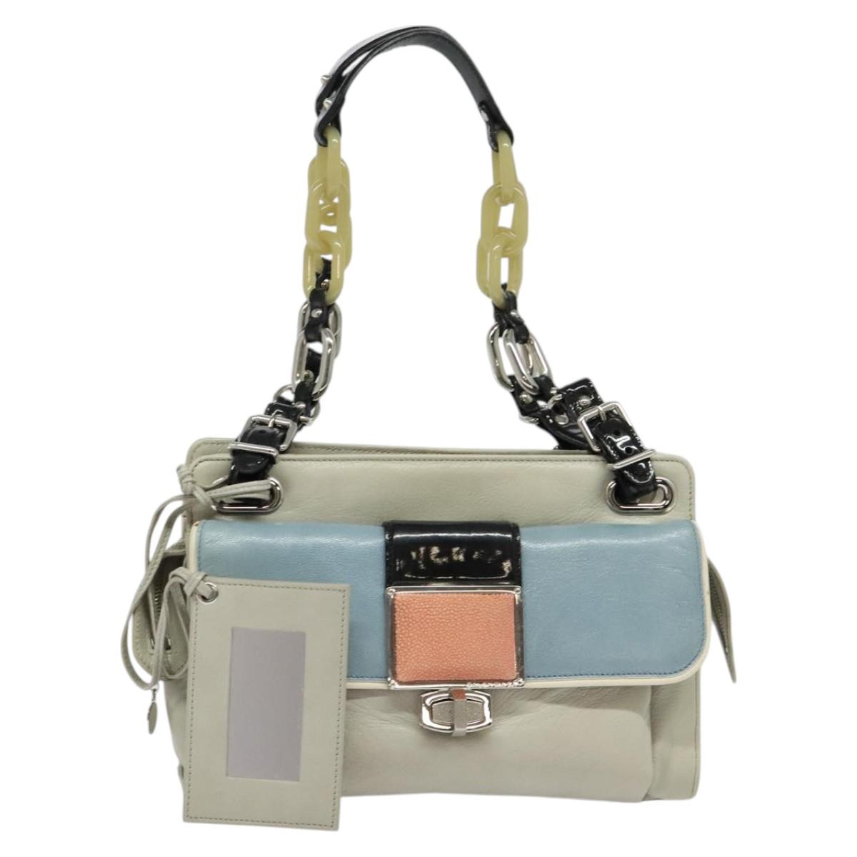 BALENCIAGA Shoulder Bag Leather Gray Silver Auth 121412
