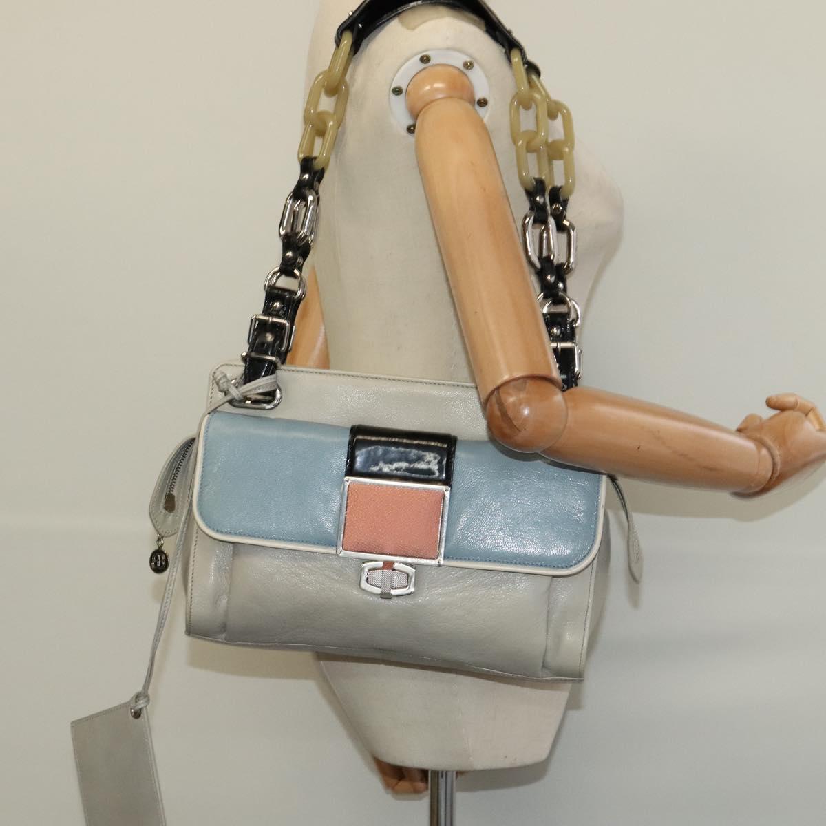BALENCIAGA Shoulder Bag Leather Gray Silver Auth 121412
