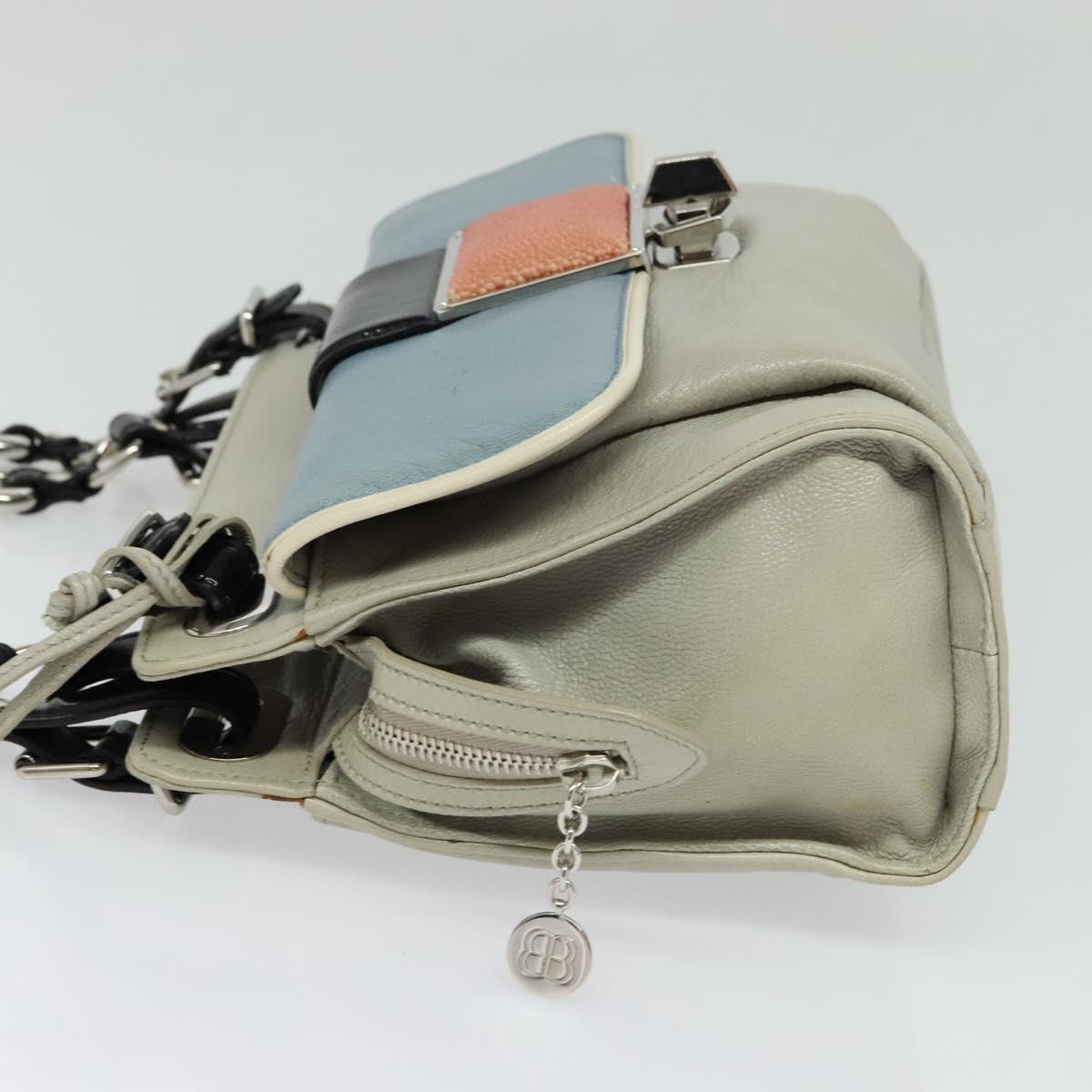 BALENCIAGA Shoulder Bag Leather Gray Silver Auth 121412