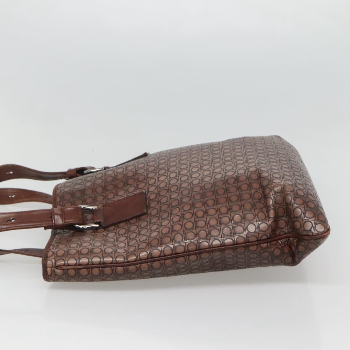 Salvatore Ferragamo Gancini Tote Bag Leather Brown Silver Auth 121422