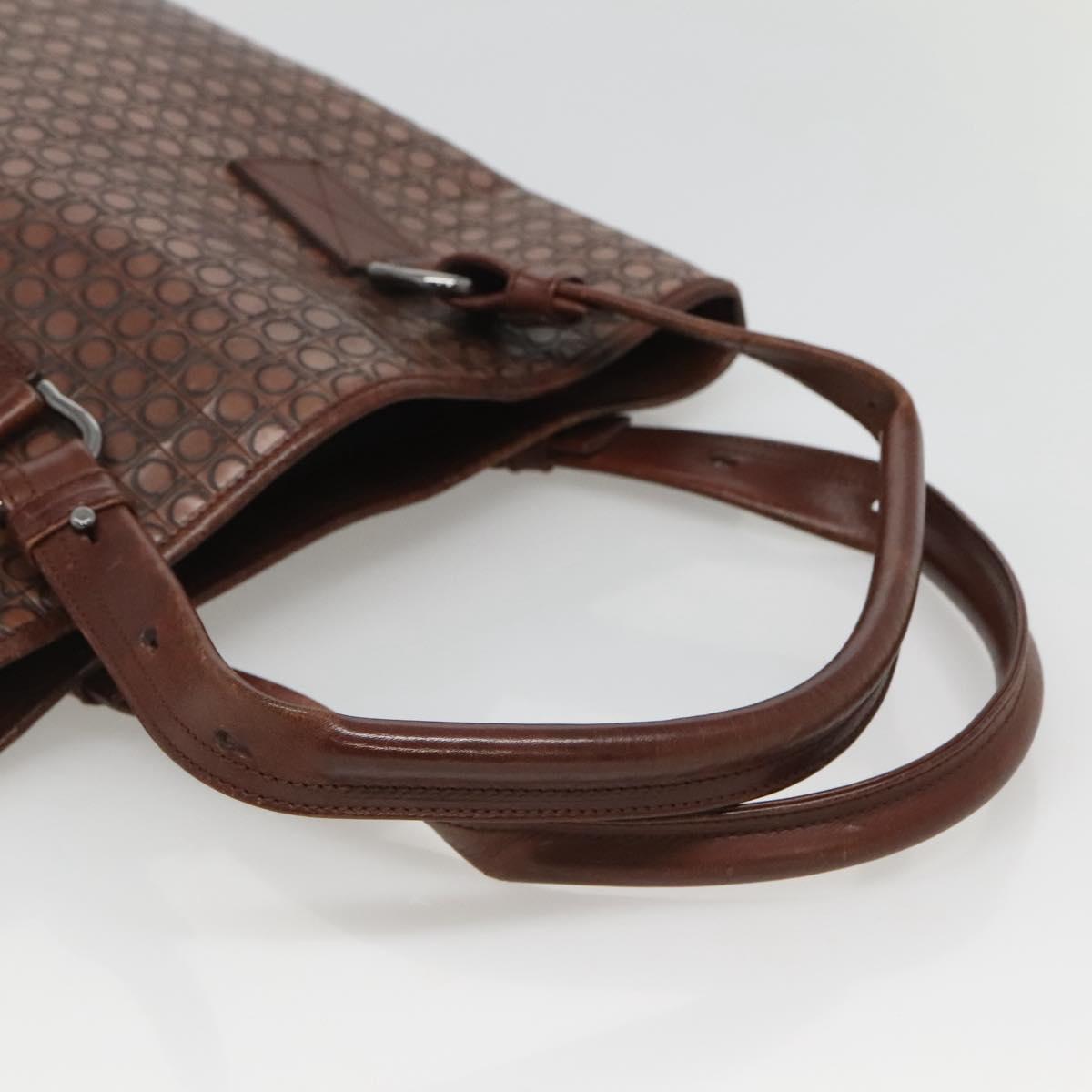 Salvatore Ferragamo Gancini Tote Bag Leather Brown Silver Auth 121422