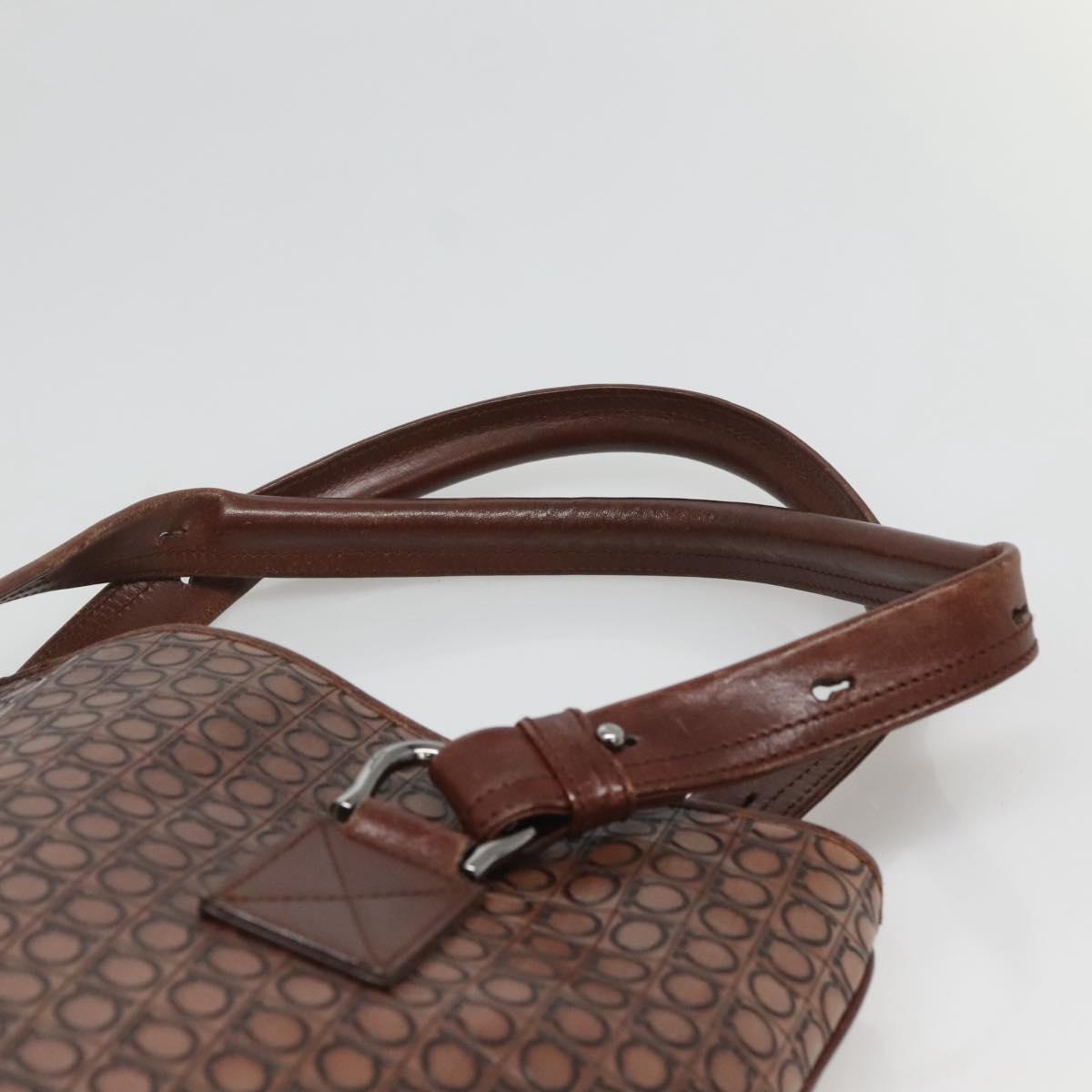 Salvatore Ferragamo Gancini Tote Bag Leather Brown Silver Auth 121422
