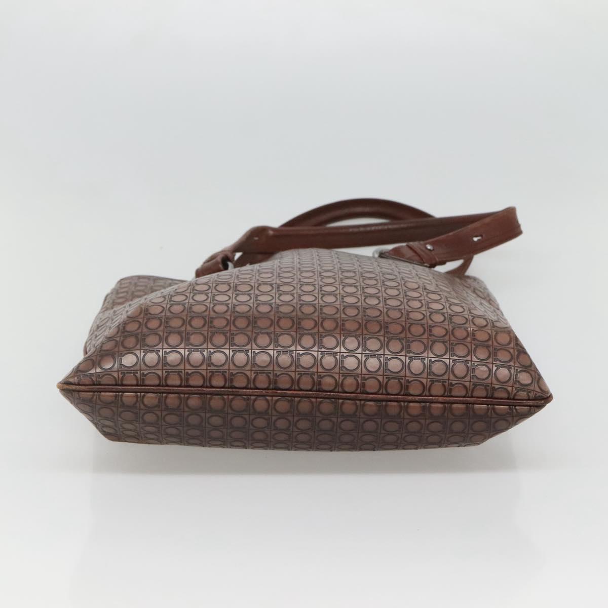 Salvatore Ferragamo Gancini Tote Bag Leather Brown Silver Auth 121422