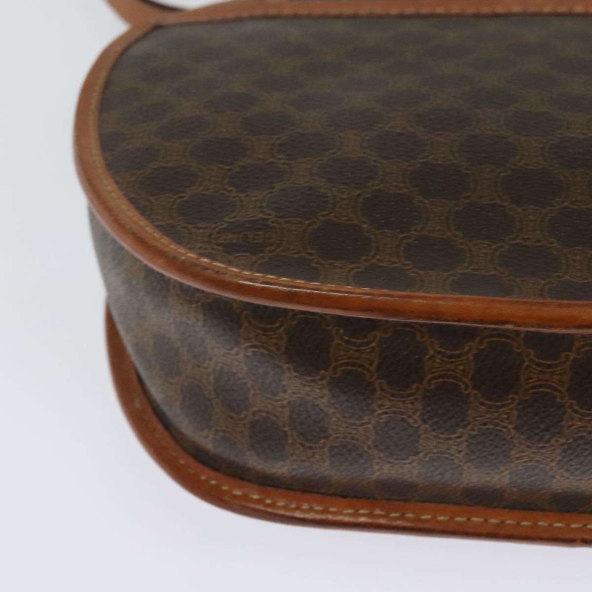 CELINE Macadam Canvas Shoulder Bag PVC Leather Brown Gold Auth 121435