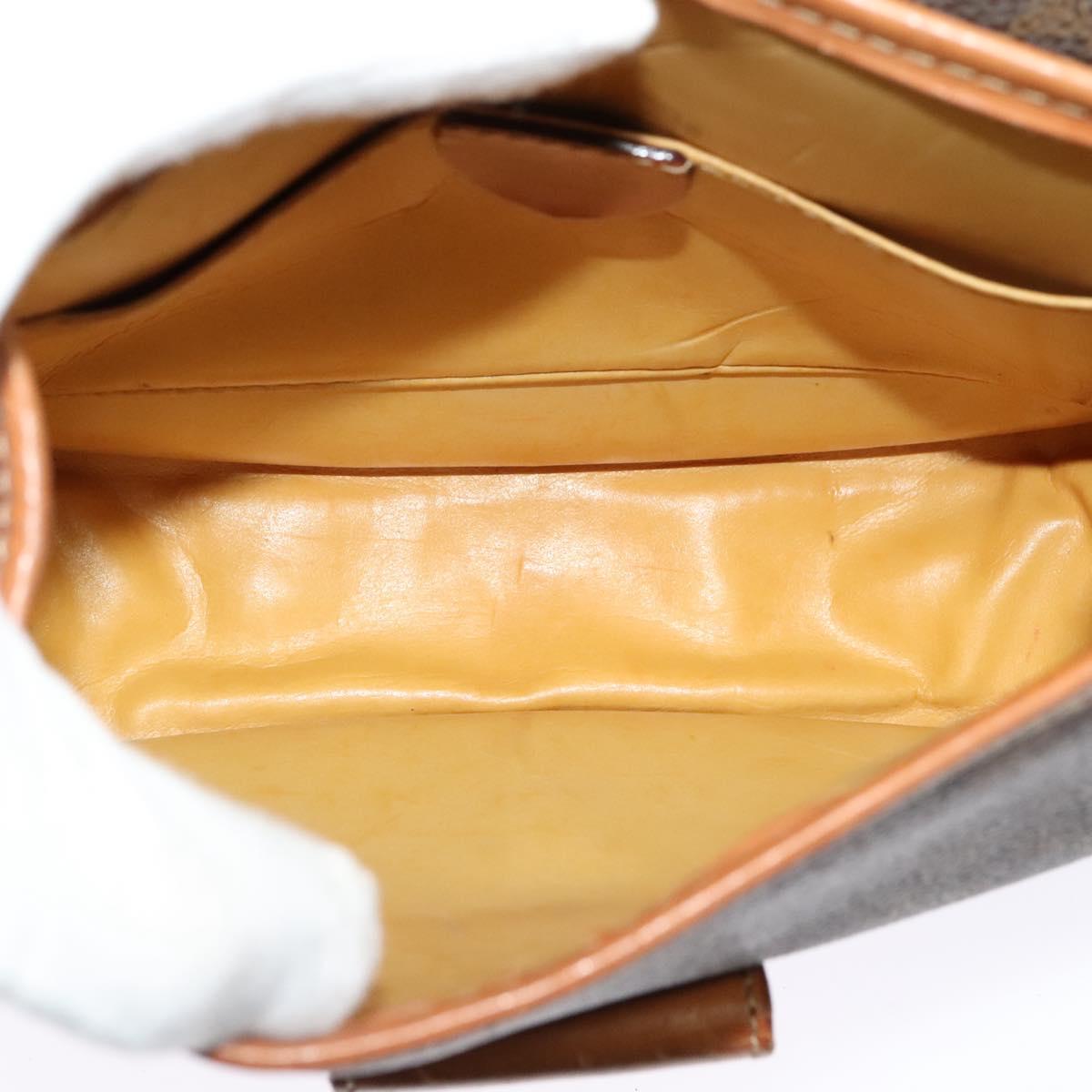 CELINE Macadam Canvas Shoulder Bag PVC Leather Brown Gold Auth 121435