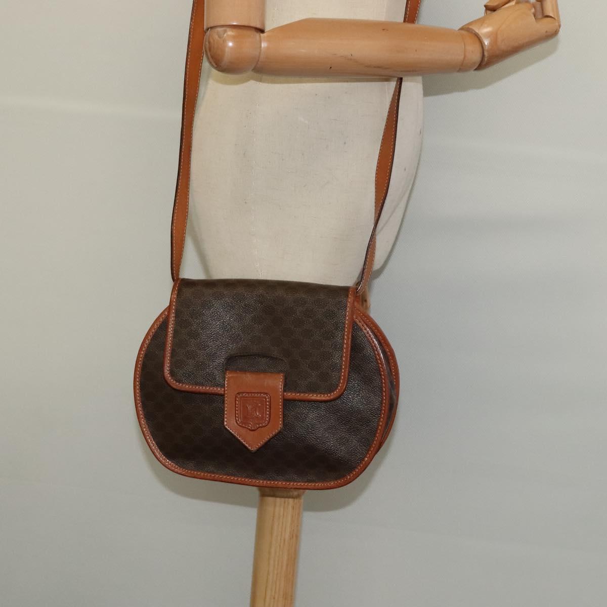 CELINE Macadam Canvas Shoulder Bag PVC Leather Brown Gold Auth 121435