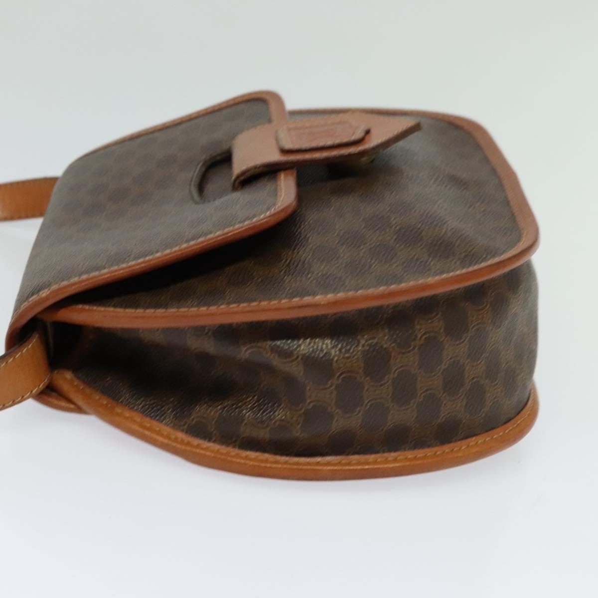 CELINE Macadam Canvas Shoulder Bag PVC Leather Brown Gold Auth 121435