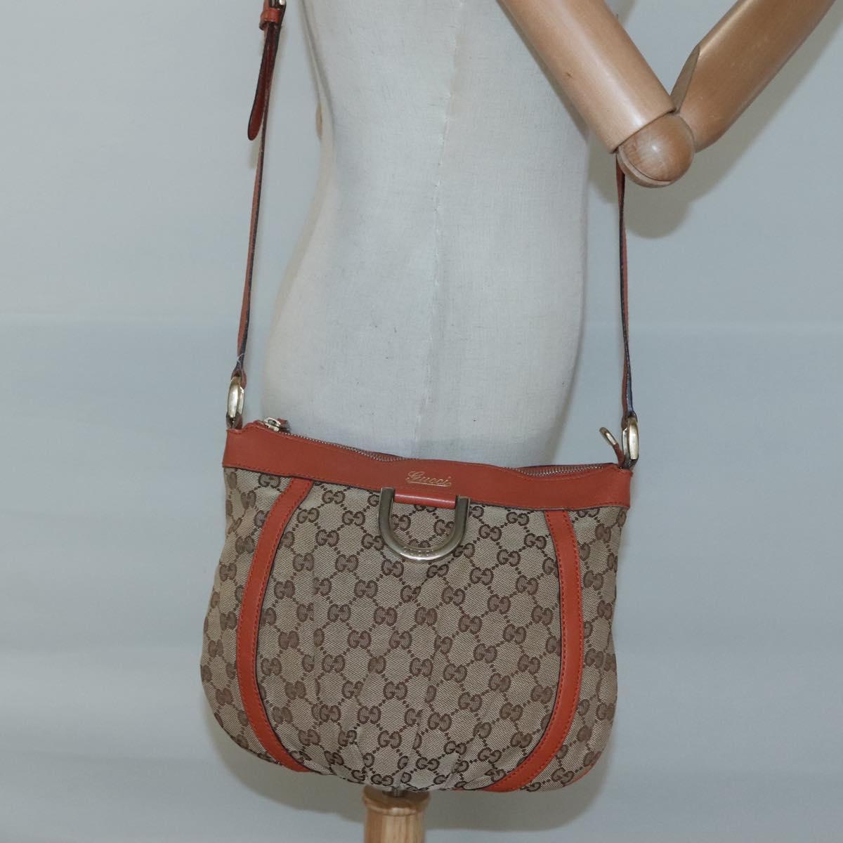 GUCCI GG Canvas Shoulder Bag Beige Gold 203257 Auth 121446