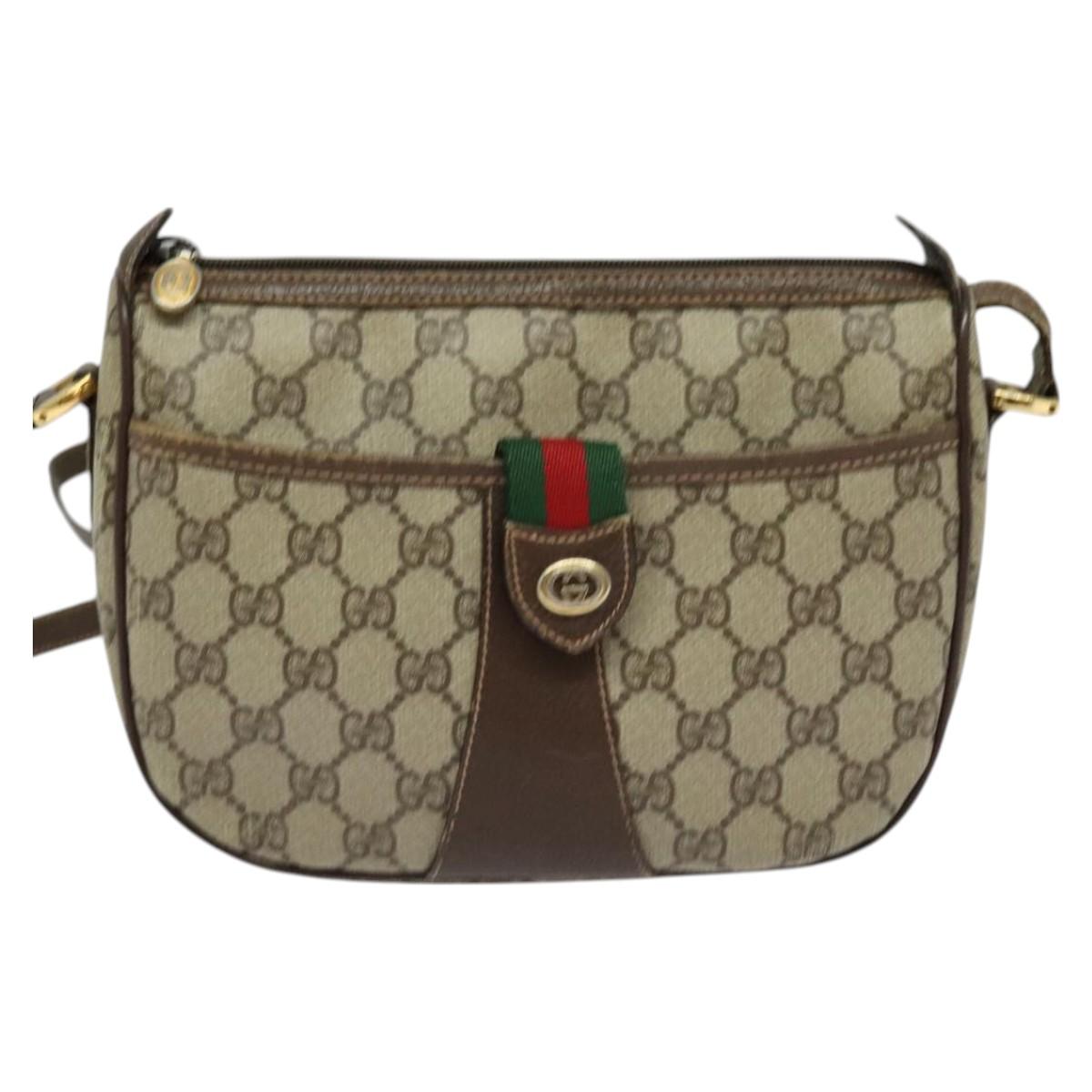 GUCCI GG Supreme Web Sherry Line Shoulder Bag PVC Beige 89 02 032 Auth 121449