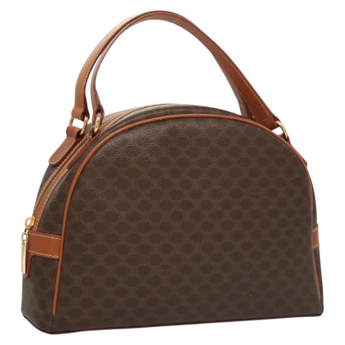 CELINE Macadam Canvas Hand Bag PVC Leather Brown Gold Auth 121455