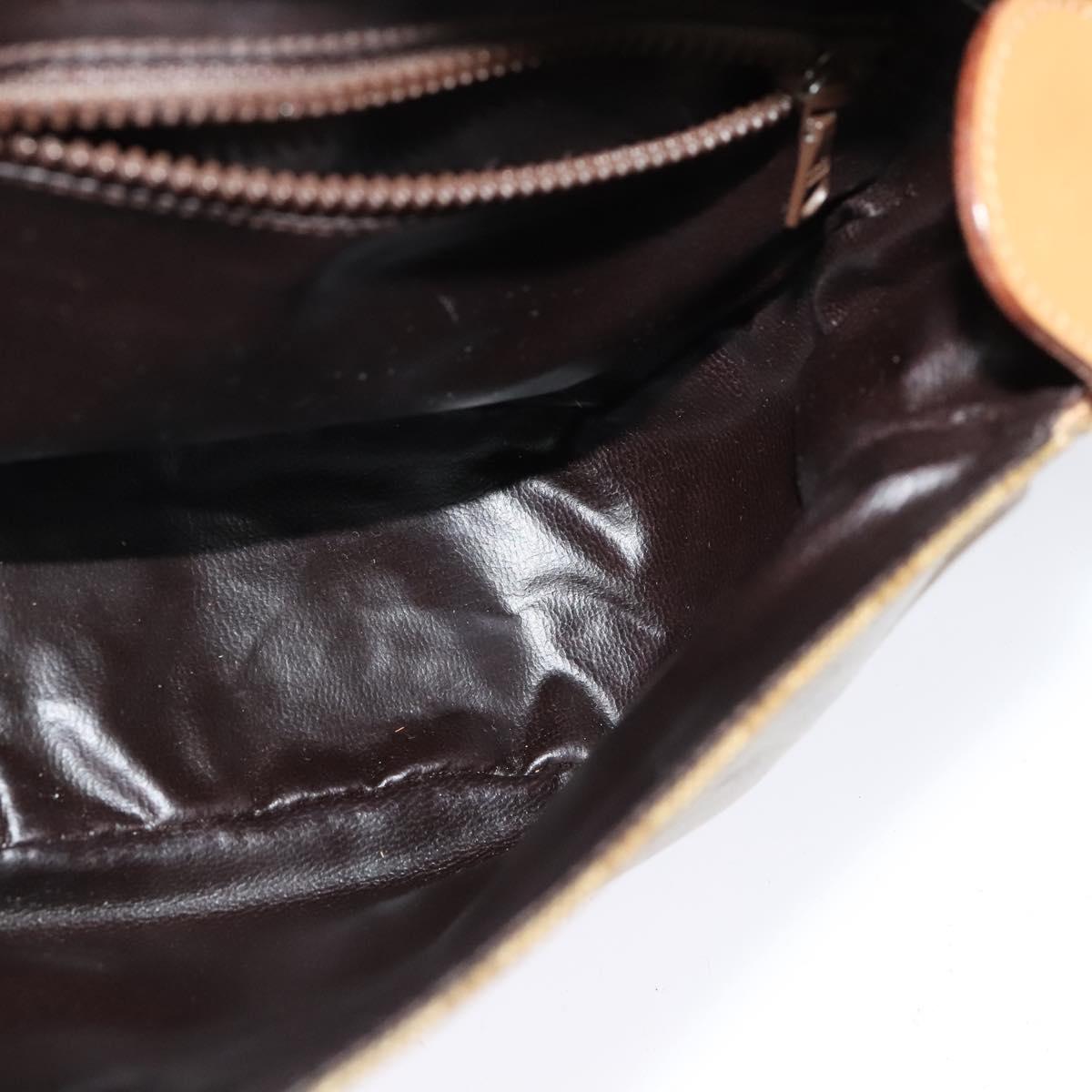 CELINE Macadam Canvas Shoulder Bag Beige Gold Auth 121456