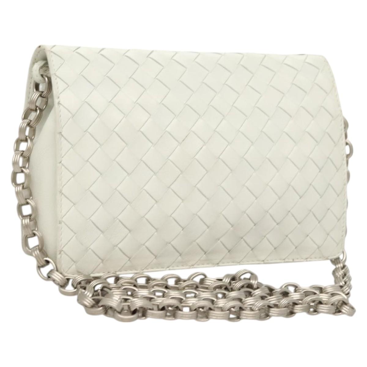 BOTTEGA VENETA INTRECCIATO Chain Shoulder Bag Leather White Auth 121458