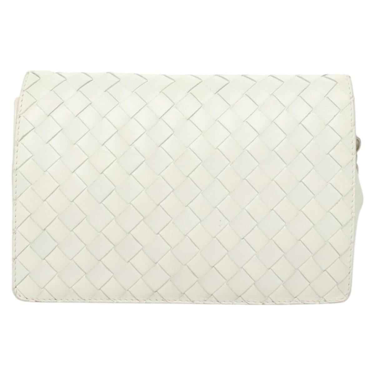 BOTTEGA VENETA INTRECCIATO Chain Shoulder Bag Leather White Auth 121458