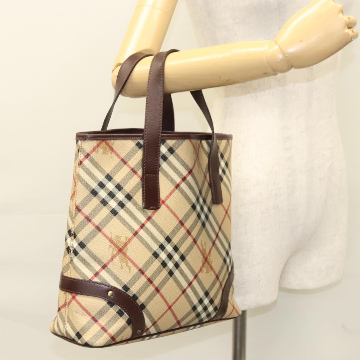 BURBERRY Nova Check Hand Bag PVC Beige Auth 121465