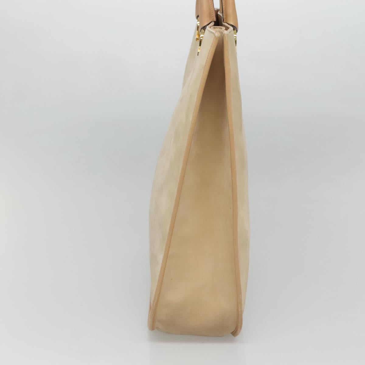 Salvatore Ferragamo Gancini Tote Bag Suede Beige Gold Auth 121469