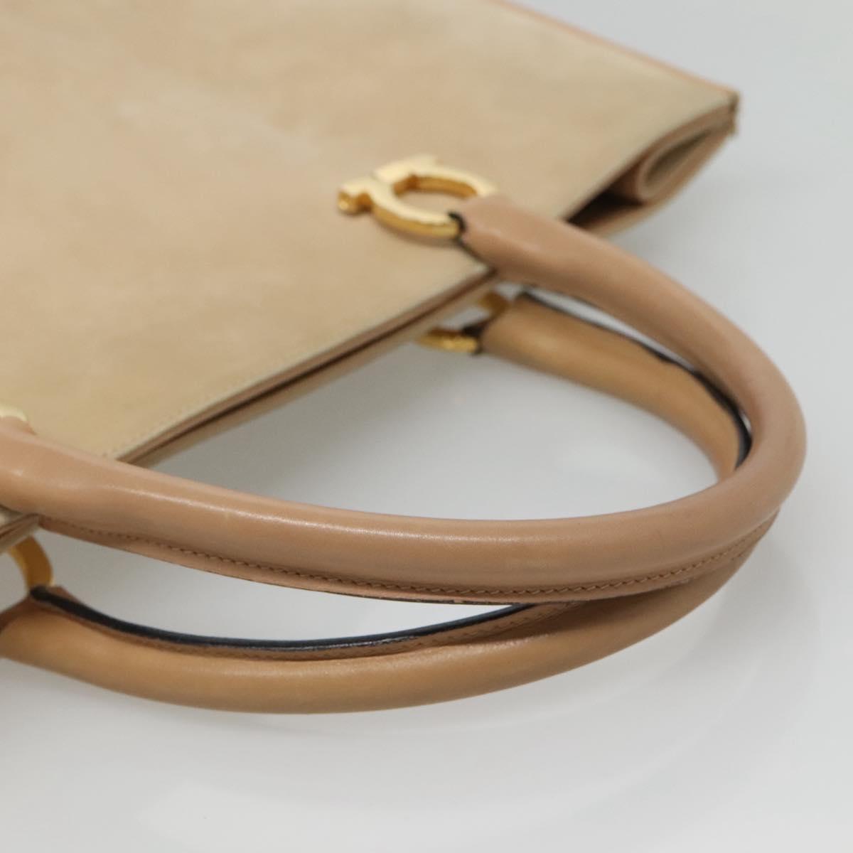 Salvatore Ferragamo Gancini Tote Bag Suede Beige Gold Auth 121469