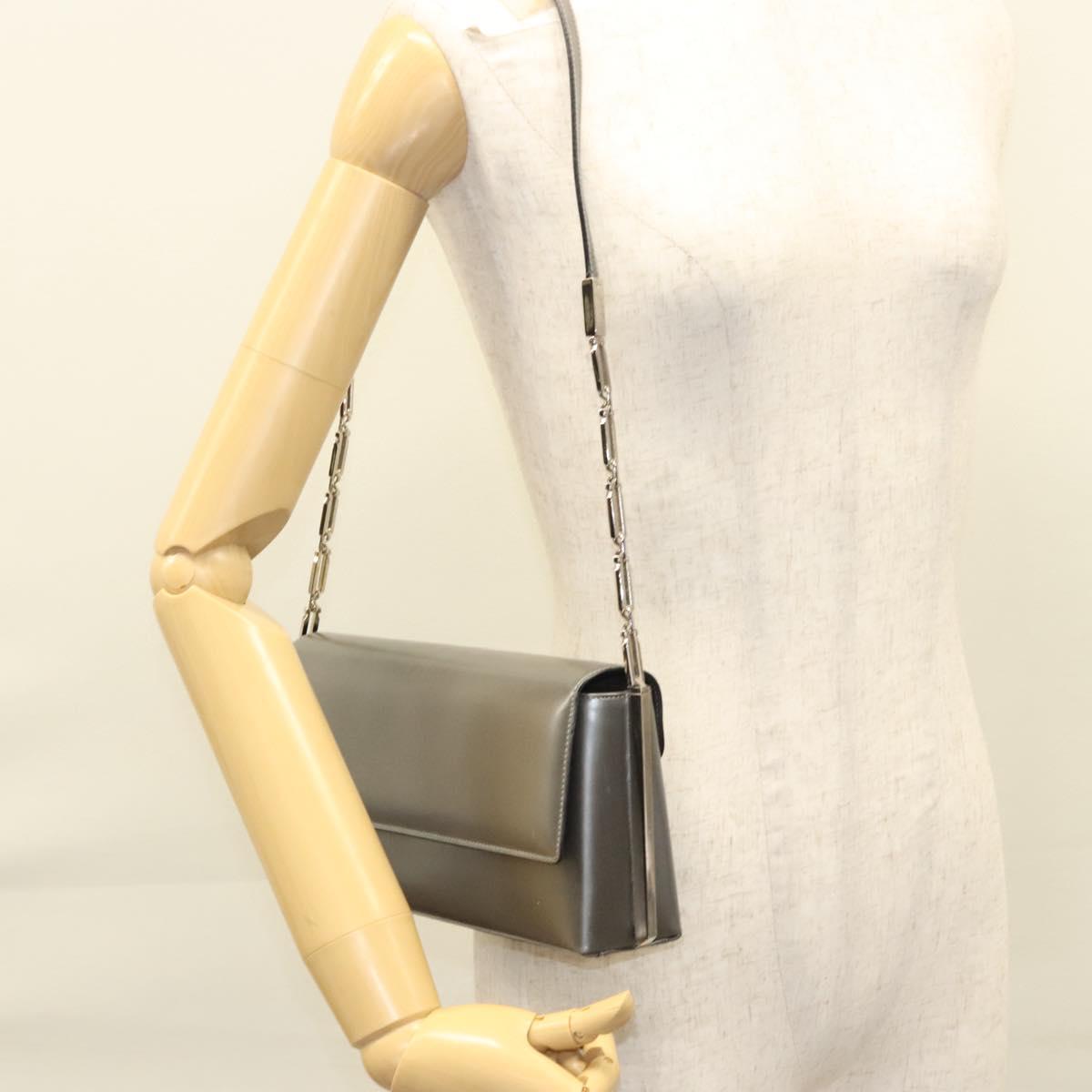 Salvatore Ferragamo Chain Shoulder Bag Patent leather Silver Auth 121470