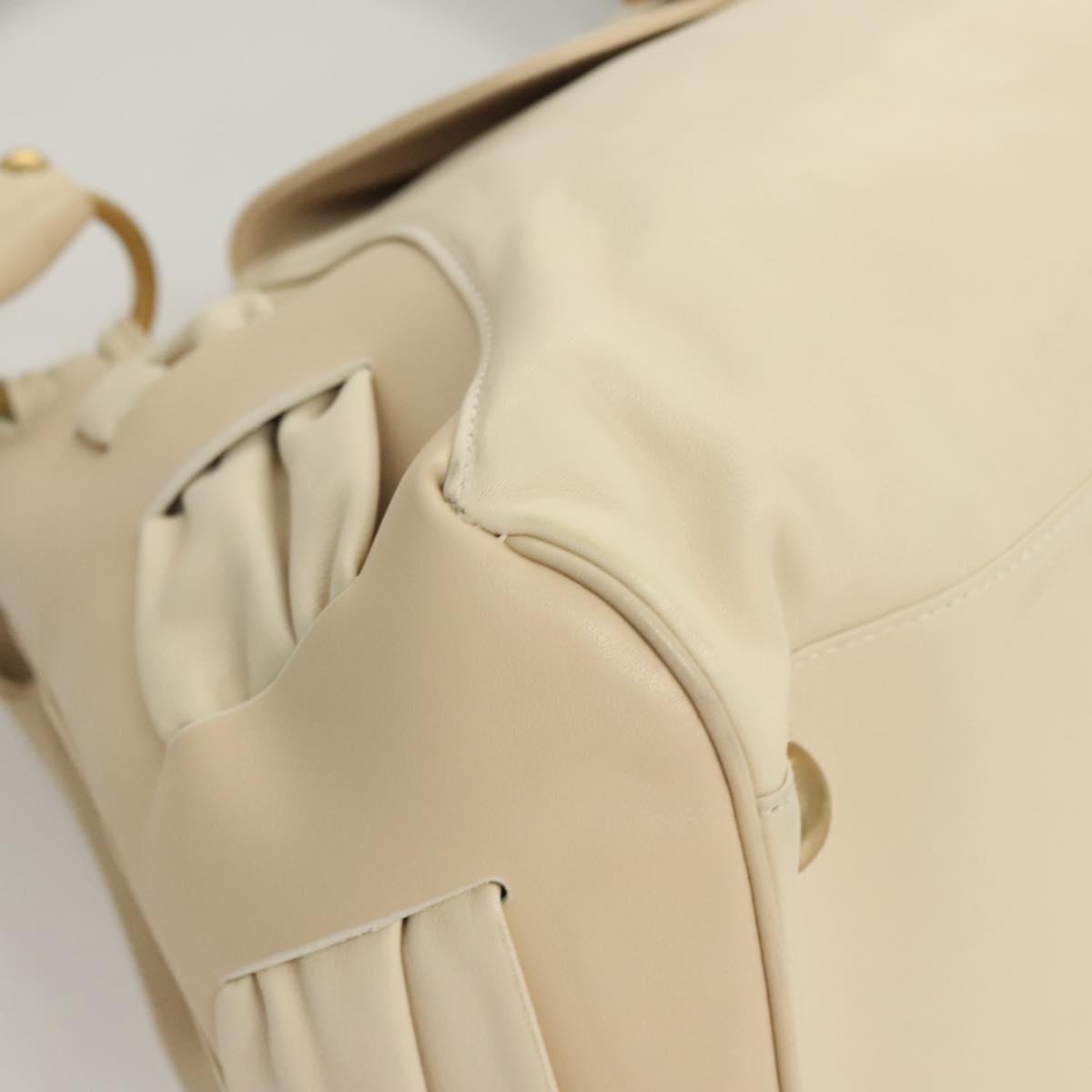 Salvatore Ferragamo Gancini Shoulder Bag Leather Ivory Gold Auth 121471