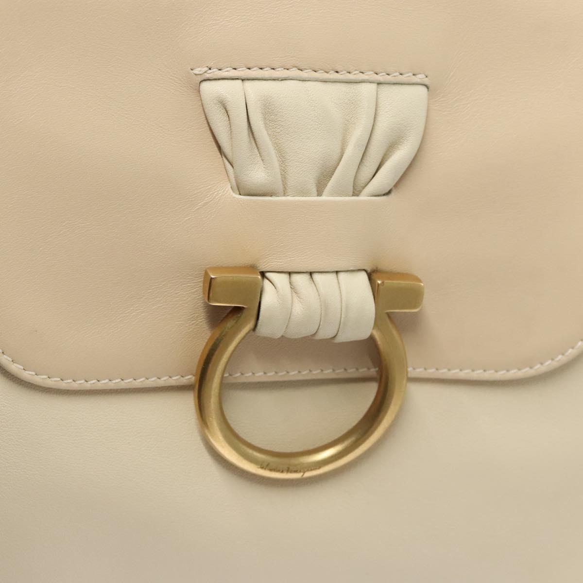 Salvatore Ferragamo Gancini Shoulder Bag Leather Ivory Gold Auth 121471