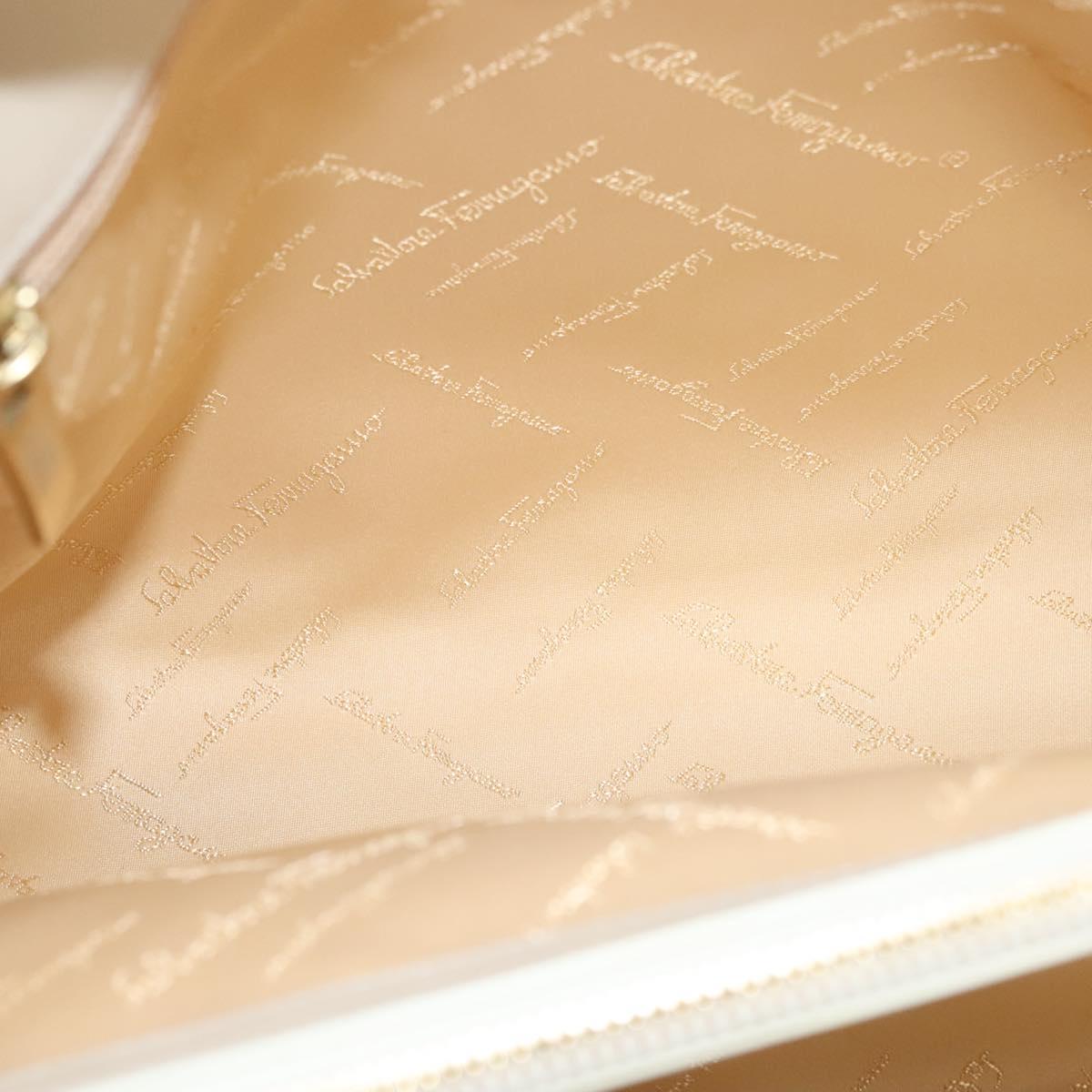 Salvatore Ferragamo Gancini Shoulder Bag Leather Ivory Gold Auth 121471