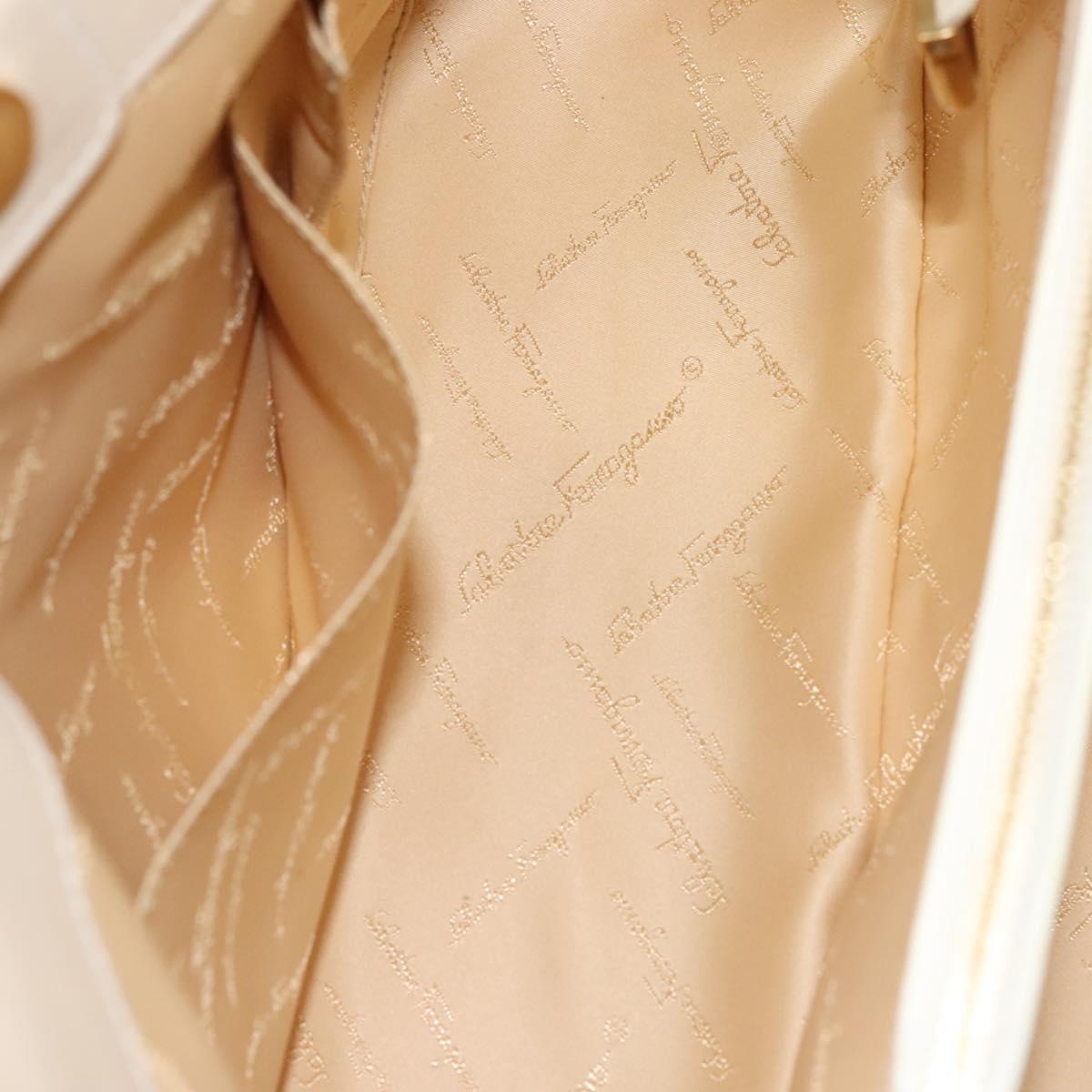 Salvatore Ferragamo Gancini Shoulder Bag Leather Ivory Gold Auth 121471