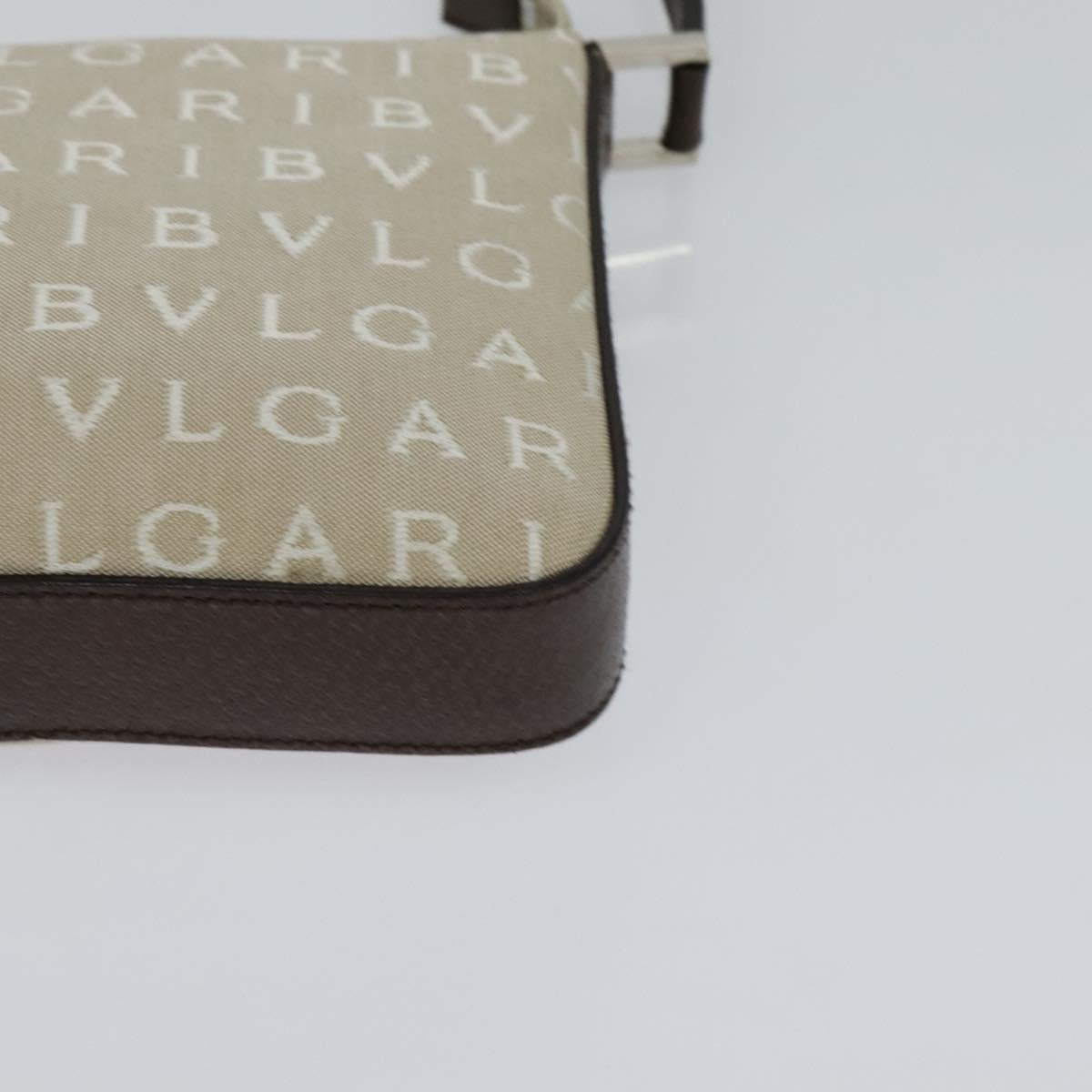 BVLGARI Shoulder Bag Canvas Ivory Silver Auth 121484