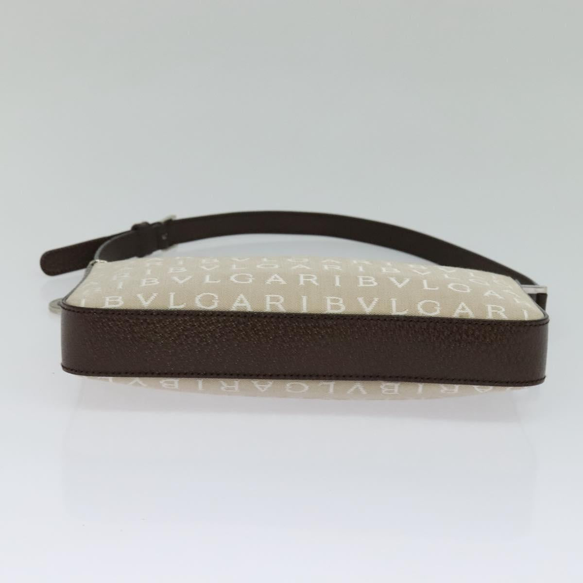 BVLGARI Shoulder Bag Canvas Ivory Silver Auth 121484