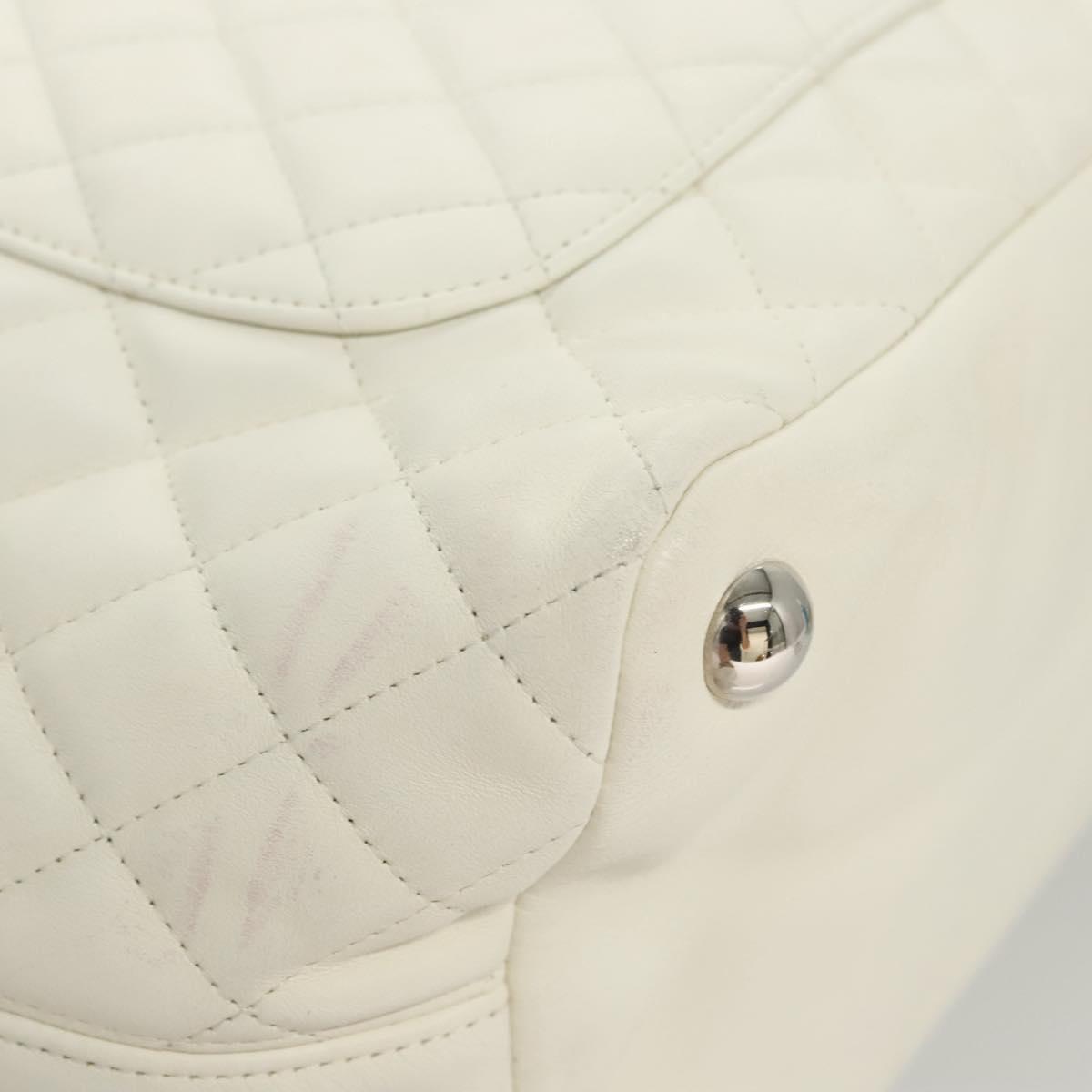 CHANEL Matelasse Cambon Line COCO Mark Tote Bag Lamb Skin White CC Auth 121507