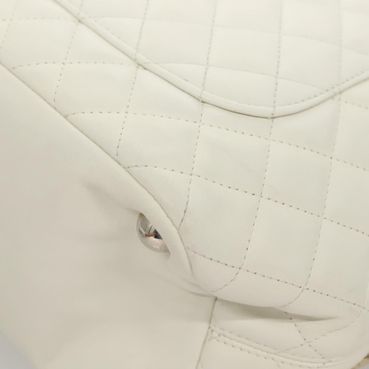 CHANEL Matelasse Cambon Line COCO Mark Tote Bag Lamb Skin White CC Auth 121507