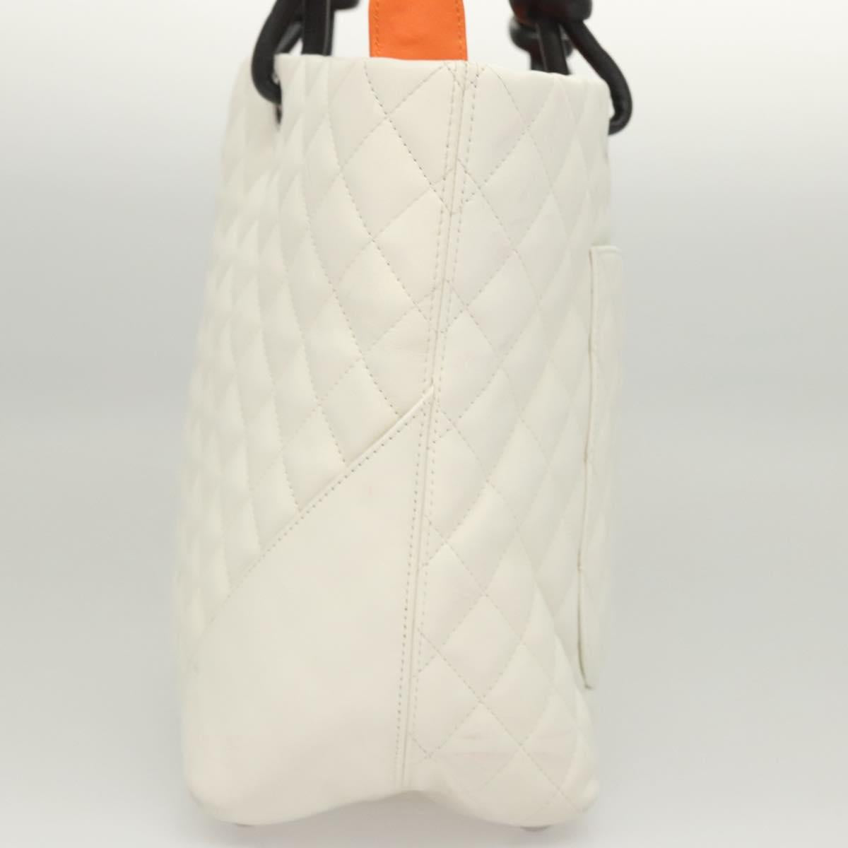 CHANEL Matelasse Cambon Line COCO Mark Tote Bag Lamb Skin White CC Auth 121507