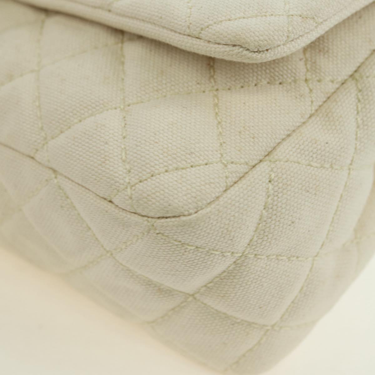 CHANEL Matelasse Chain Shoulder Bag Canvas White Silver CC Auth 121513