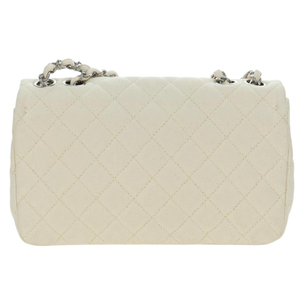 CHANEL Matelasse Chain Shoulder Bag Canvas White Silver CC Auth 121513