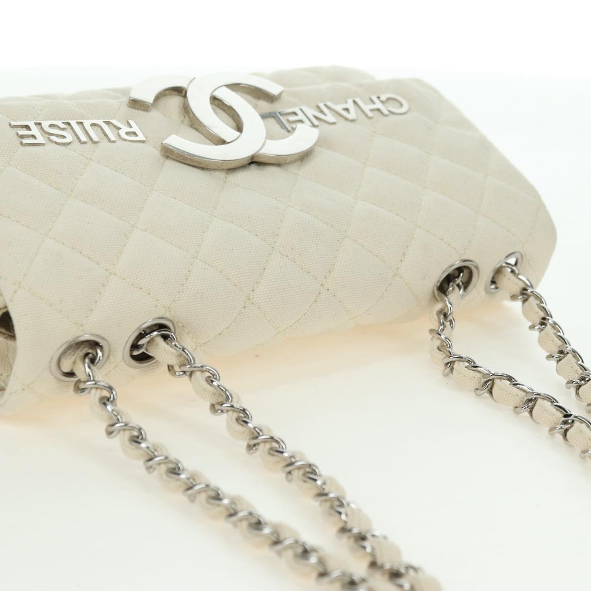 CHANEL Matelasse Chain Shoulder Bag Canvas White Silver CC Auth 121513