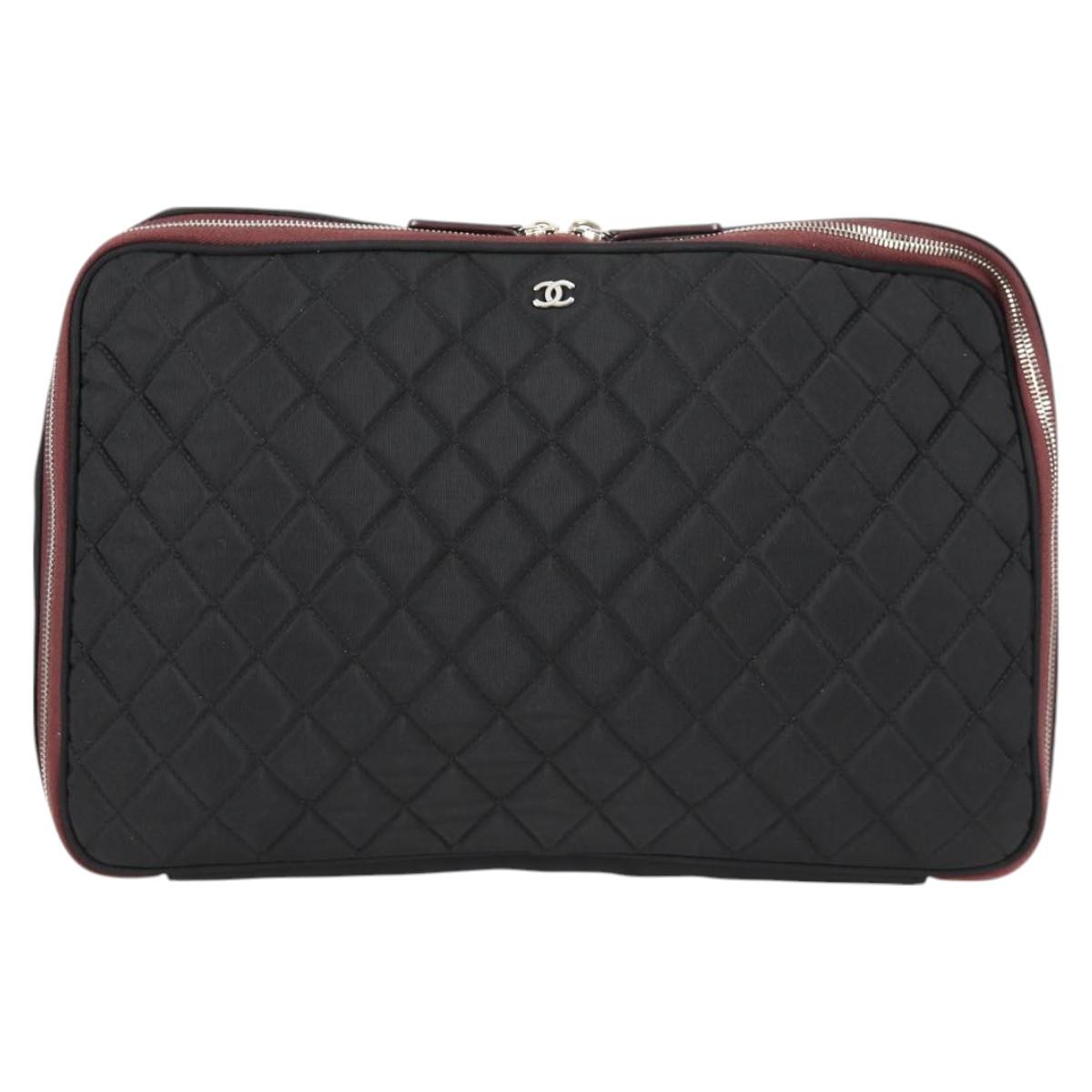 CHANEL Matelasse PC Case Nylon Black Silver CC Auth 121516M